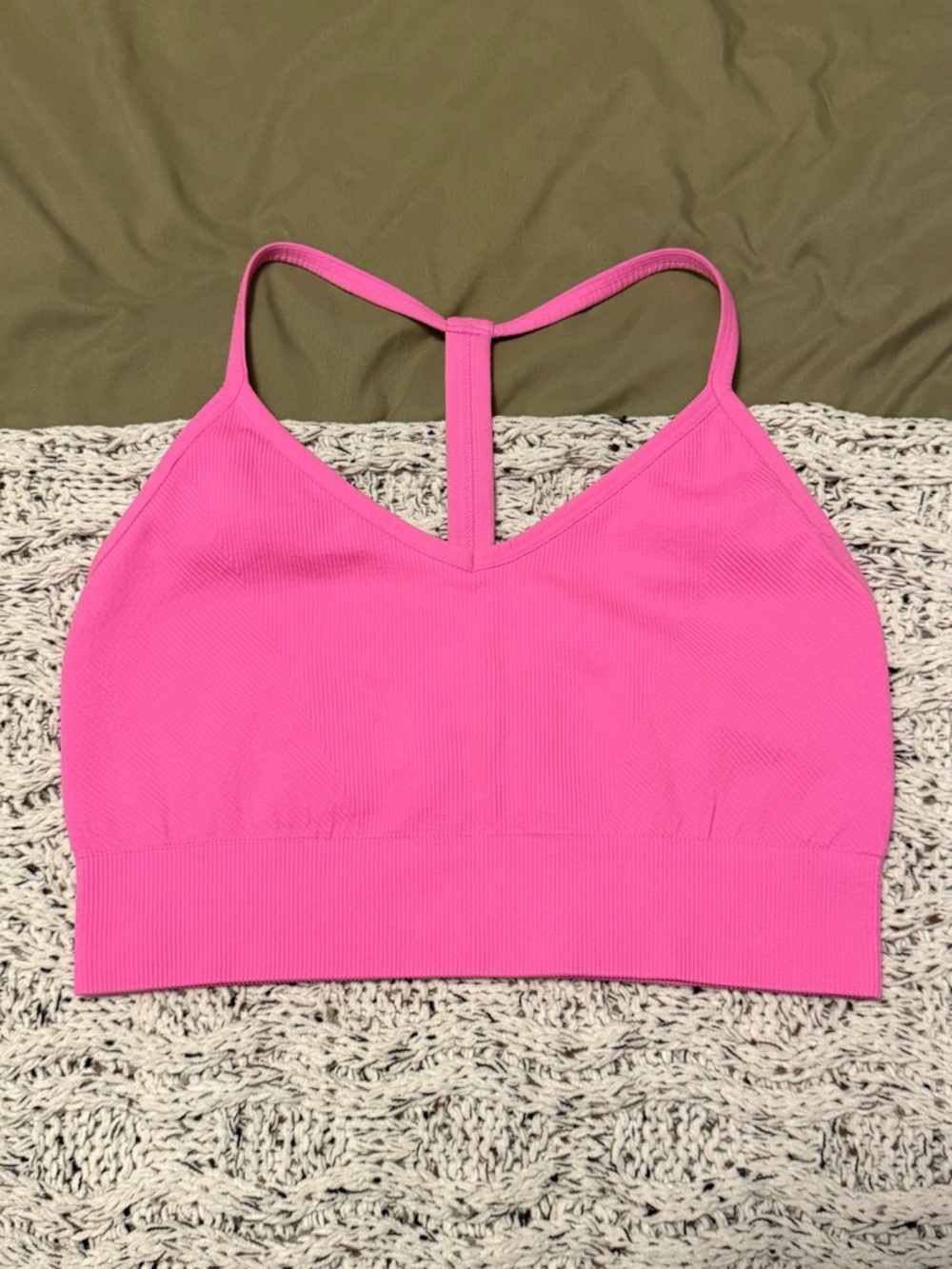 Women Hot Pink Seamless T-Back Bralette Yogalicious Large Low Impact Sports Bra